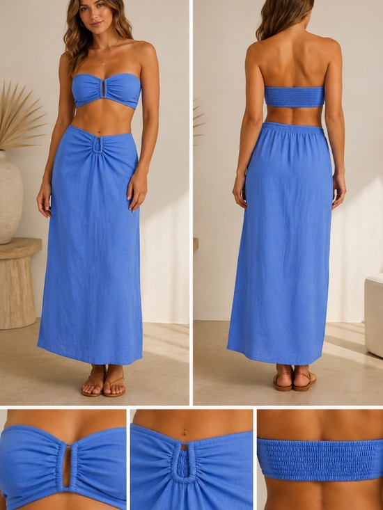 PrettyLittleThing Dresses & Skirts - PrettyLittleThing Blue Bandeau Top & Maxi Skirt Set